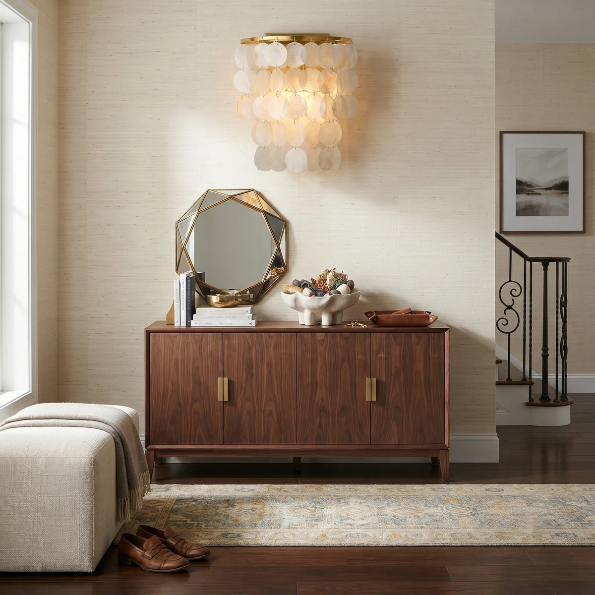 Tiered Shell Flush Mount in brass for Low Ceilings by AUVIELIGHT