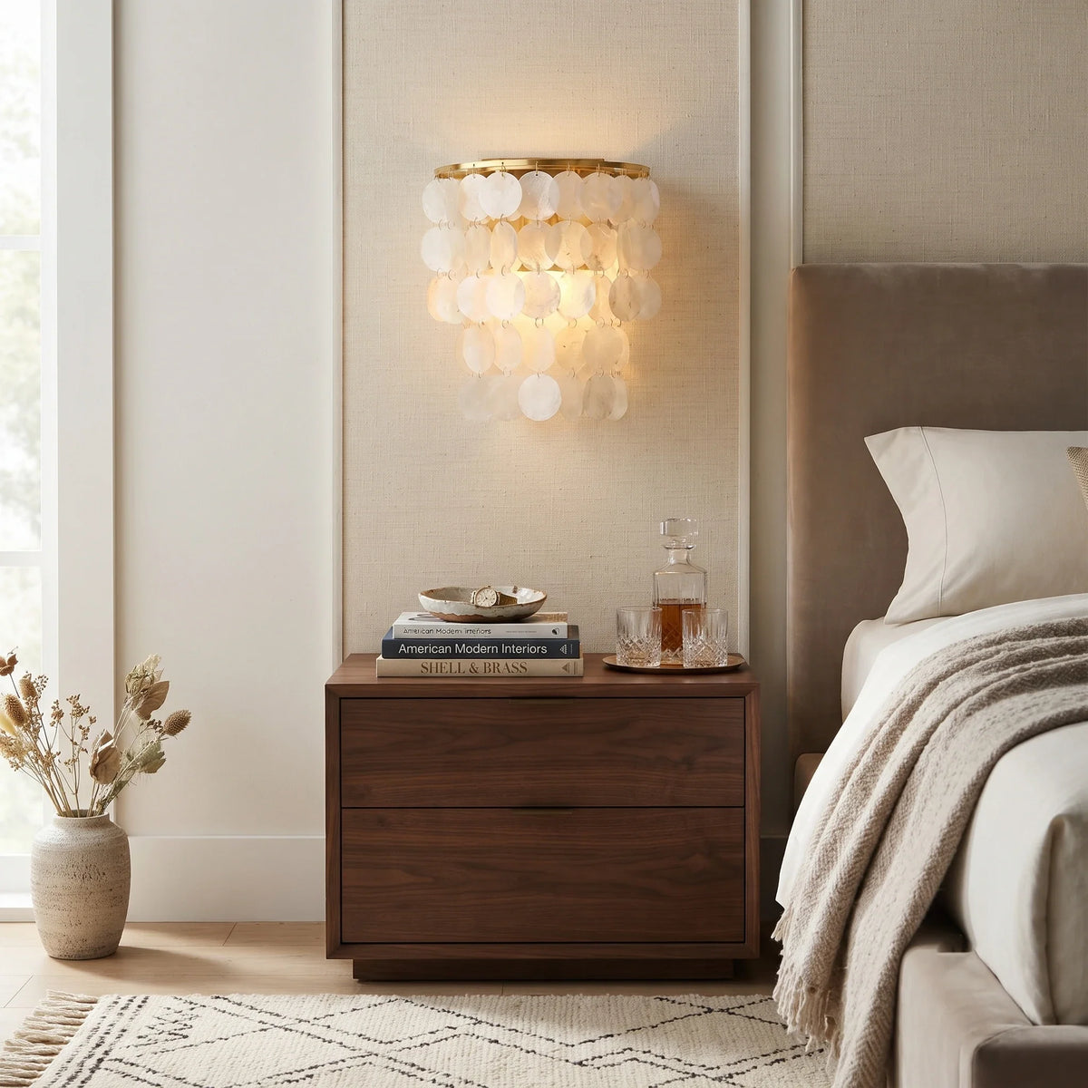 Tiered Shell Flush Mount in brass for Low Ceilings by AUVIELIGHT