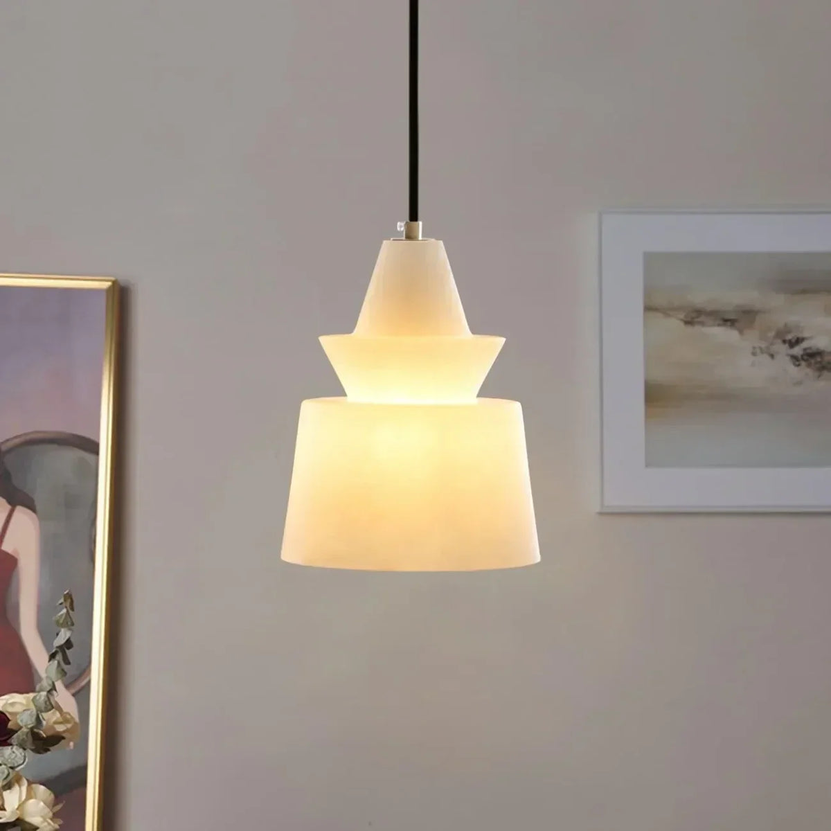 Tiered Geometric Pendant Light in alabaster for Kitchen Island by AUVIELIGHT