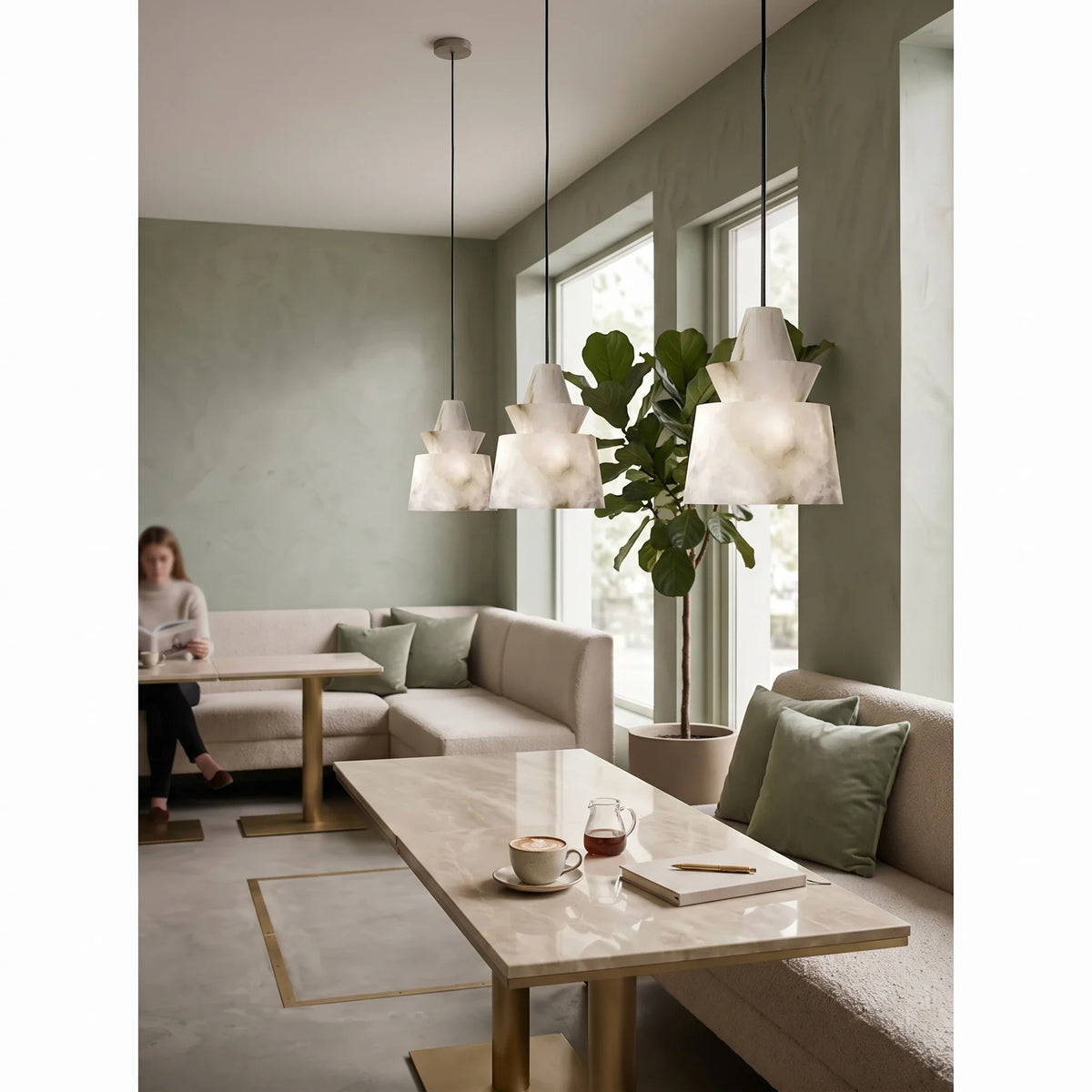 Tiered Geometric Pendant Light in alabaster for Kitchen Island by AUVIELIGHT