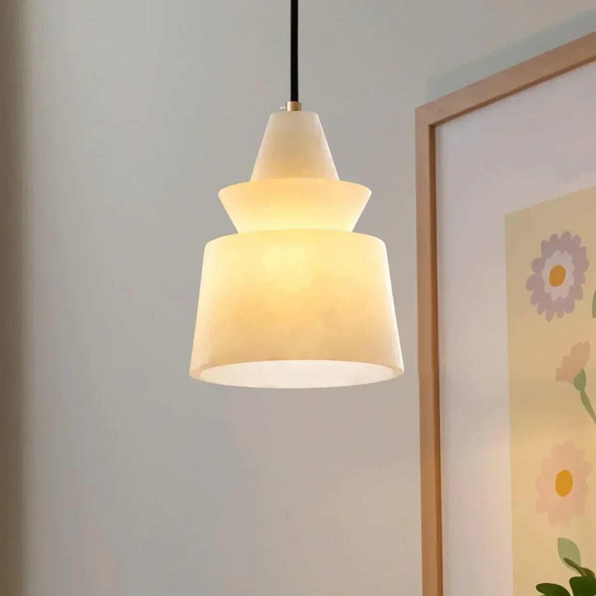 Tiered Geometric Pendant Light in alabaster for Kitchen Island by AUVIELIGHT