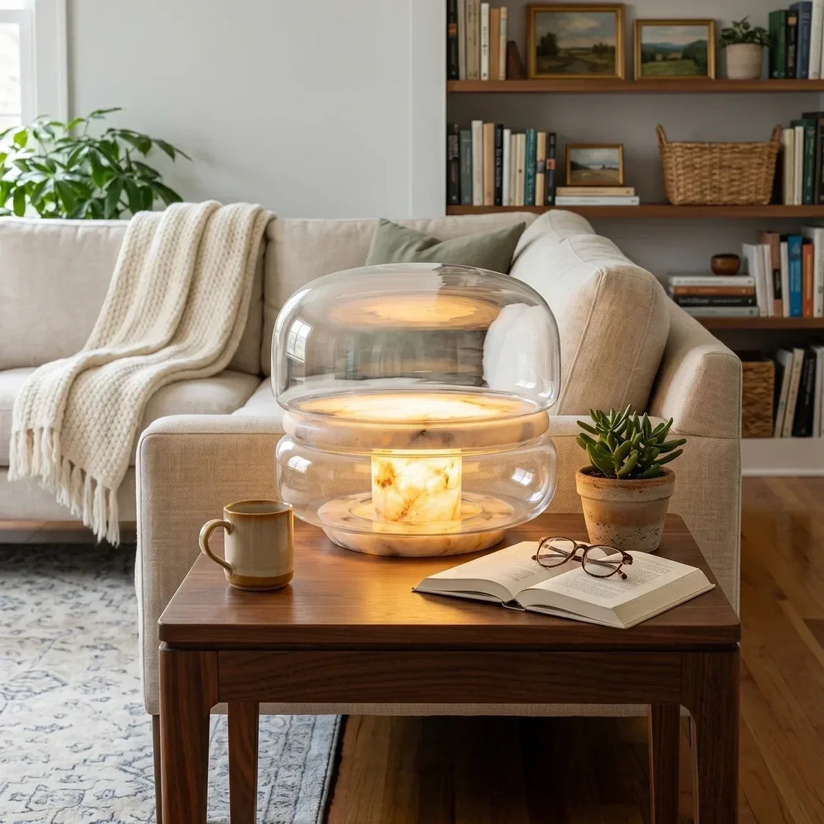 Tiered Bedside Lamp in alabaster for Bedroom by AUVIELIGHT