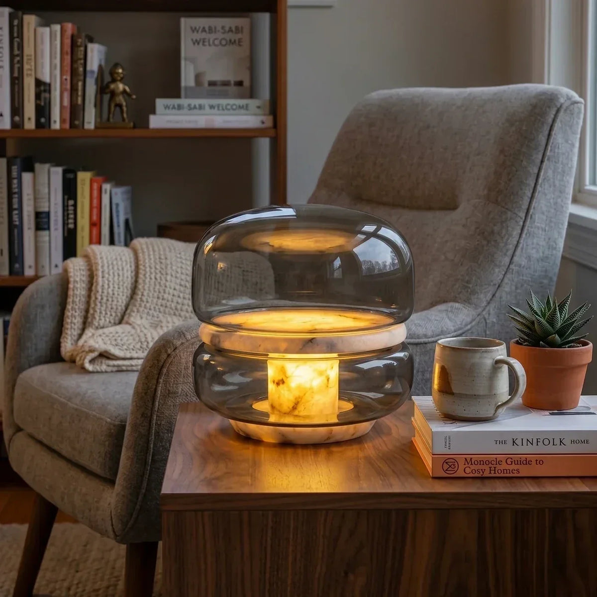Tiered Bedside Lamp in alabaster for Bedroom by AUVIELIGHT