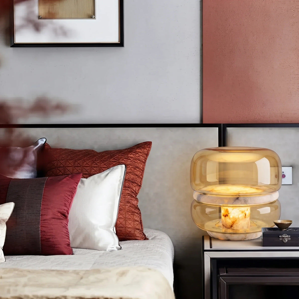 Tiered Bedside Lamp in alabaster for Bedroom by AUVIELIGHT