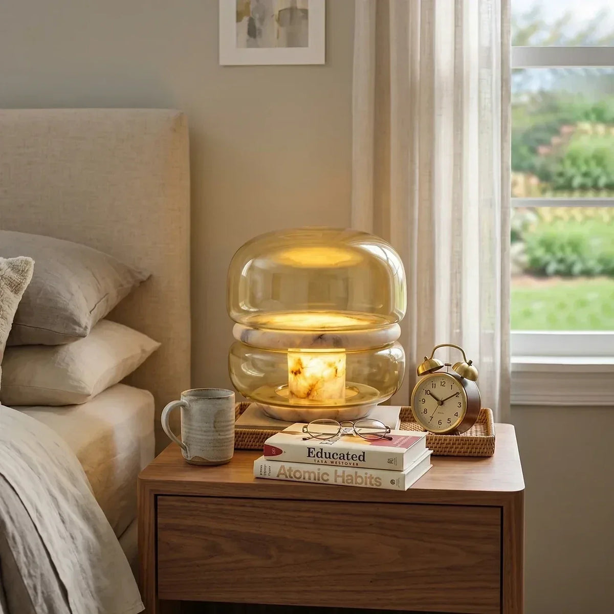 Tiered Bedside Lamp in alabaster for Bedroom by AUVIELIGHT