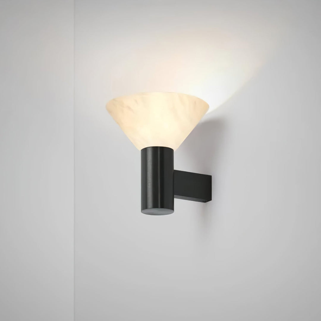 Torres Cone Wall Sconce in alabaster for Hallway by AUVIELIGHT, ∅ 7.1"xH7.9" / Black