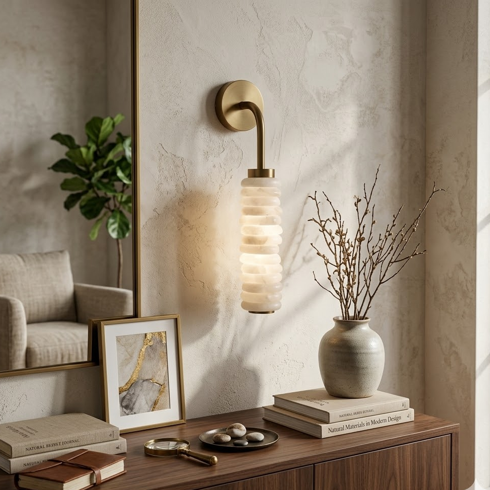 Totem Wall Light in alabaster for Hallway by AUVIELIGHT