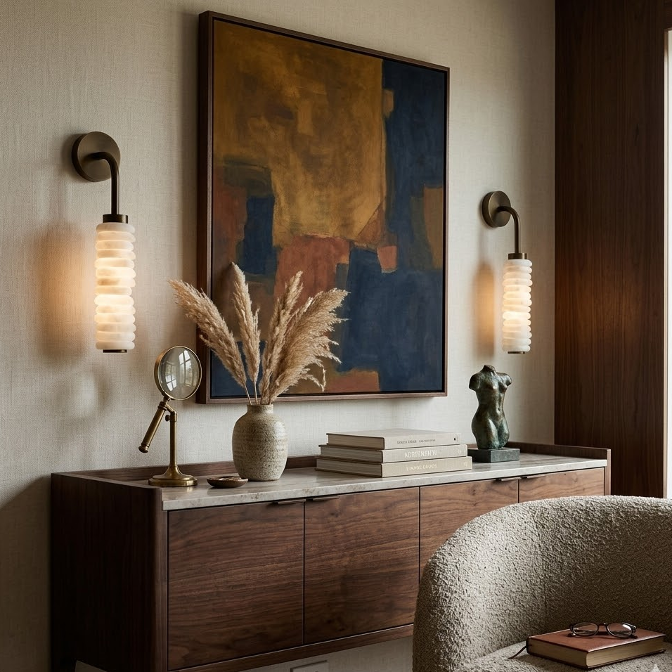Totem Wall Light in alabaster for Hallway by AUVIELIGHT