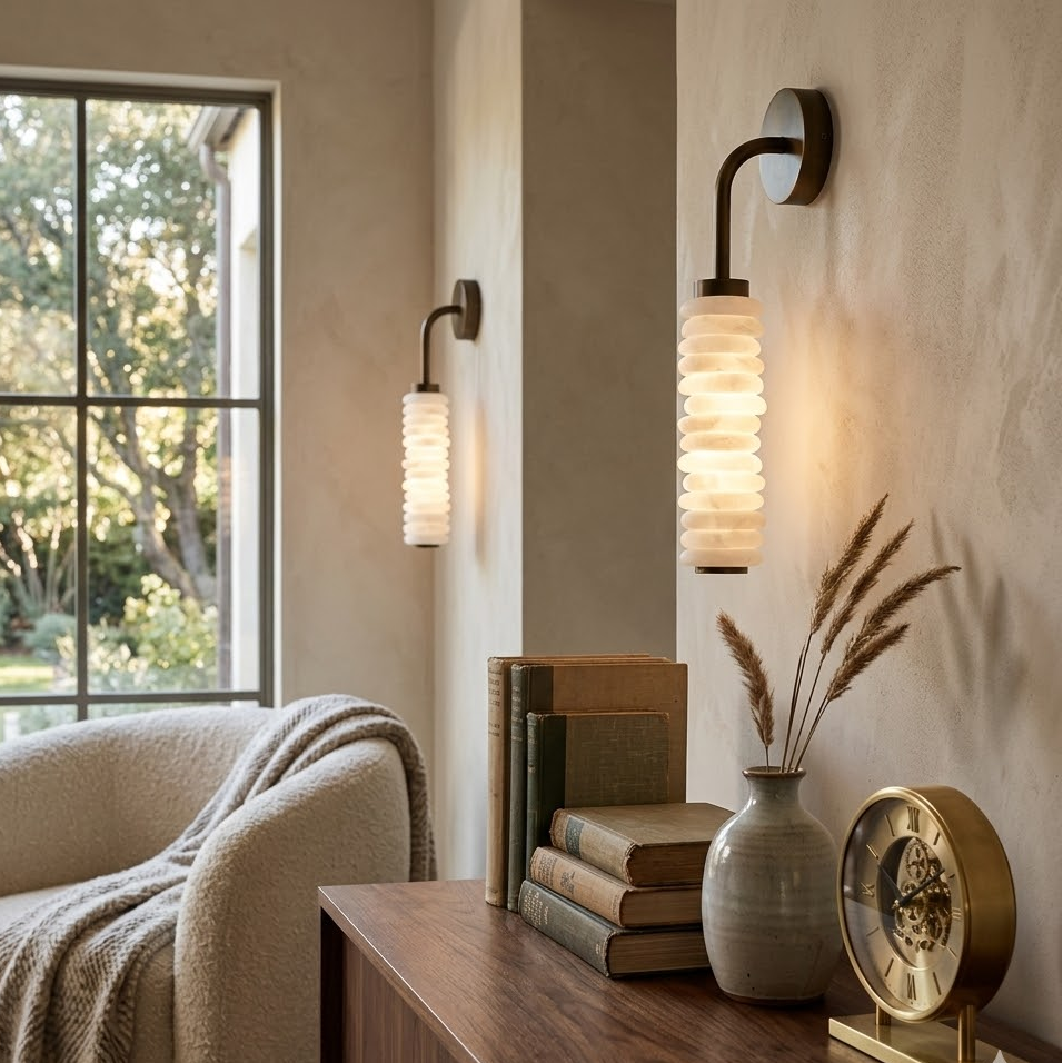 Totem Wall Light in alabaster for Hallway by AUVIELIGHT