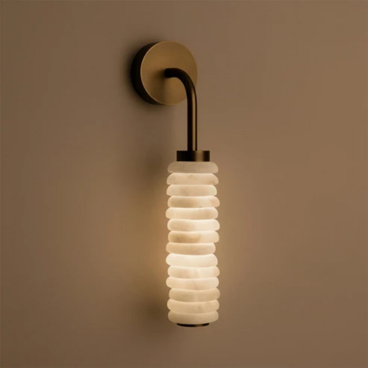 Totem Wall Light in alabaster for Hallway by AUVIELIGHT, Dia 8.5cm x W 15cm x H 45cm / ∅ 3.3″ x W 5.9″ x H 17.7″ / Bronze & White / Warm Light