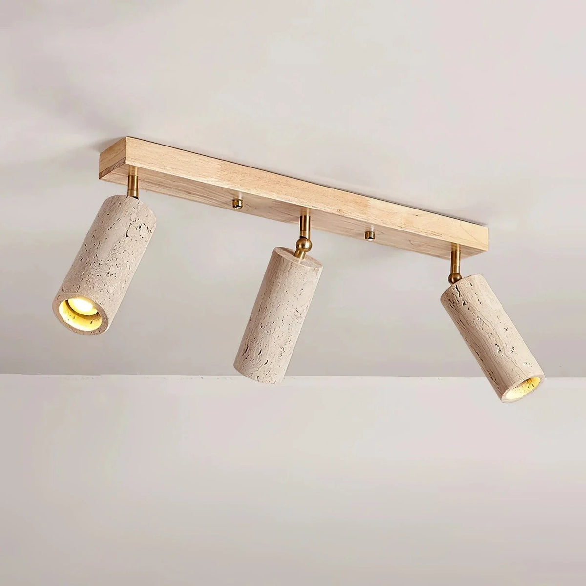Modern Ceiling Light in travertine for Living Room by AUVIELIGHT, 3 Heads Size: L 60cm x H 15cm / L 23.6″ x H 6.3″ / Wood Color & Yellow