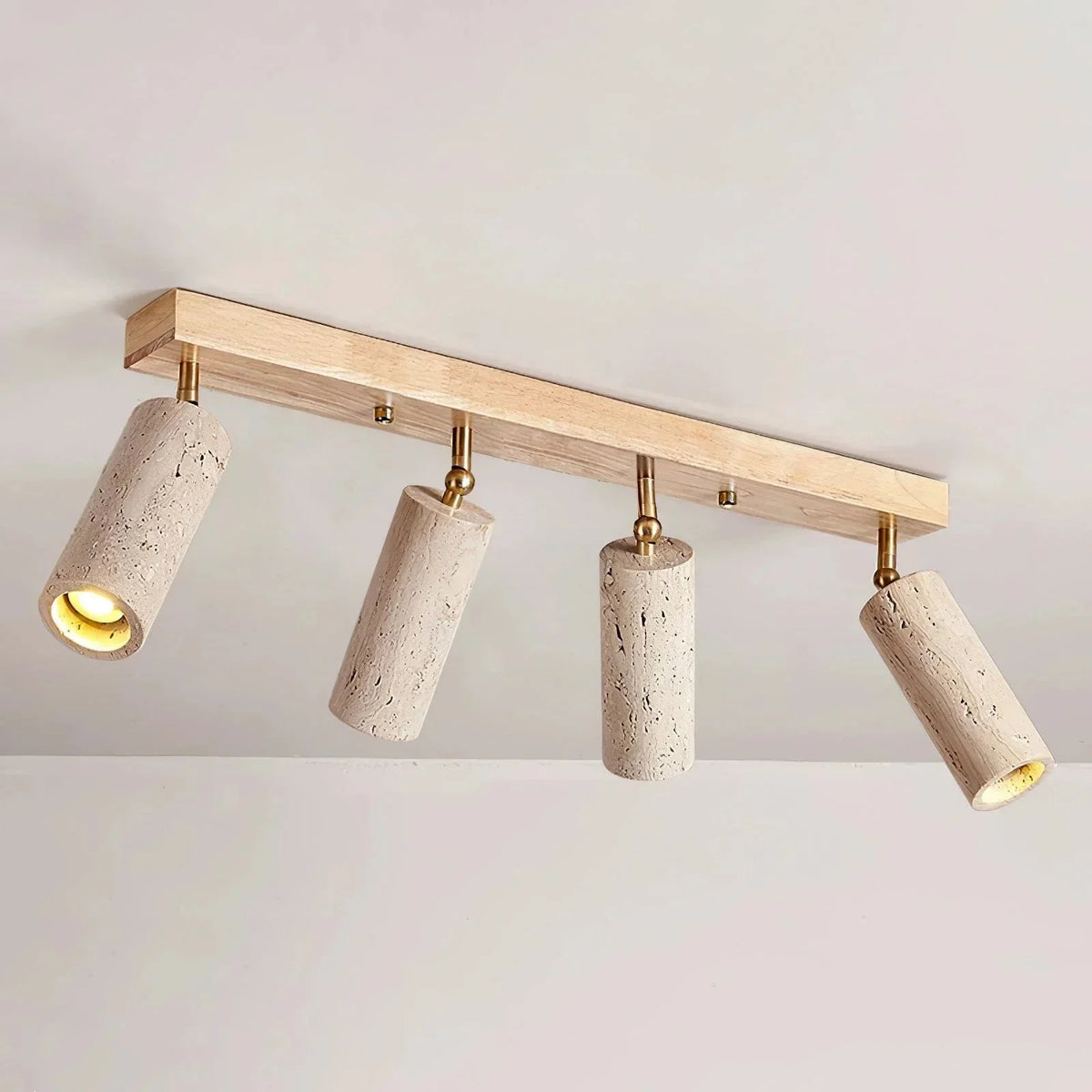 Modern Ceiling Light in travertine for Living Room by AUVIELIGHT, 4 Heads Size: L 80cm x H 15cm / L 31.5″ x H 6.3″ / Wood Color & Yellow