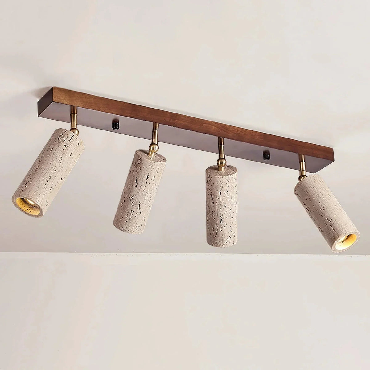 Modern Ceiling Light in travertine for Living Room by AUVIELIGHT, 4 Heads Size: L 80cm x H 15cm / L 31.5″ x H 6.3″ / Walnut Color & Yellow