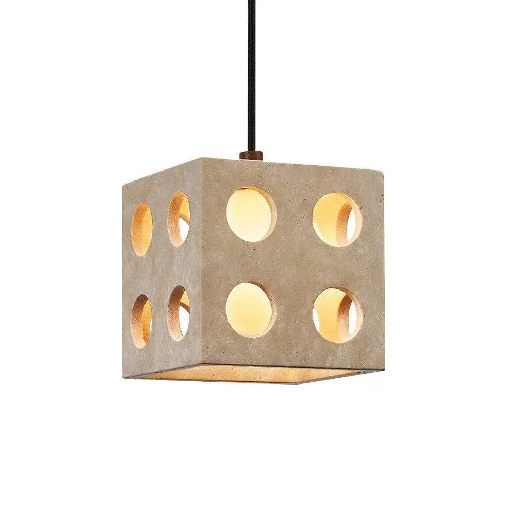 Cube Pendant Light in travertine for Kitchen Island by AUVIELIGHT, Dia 13.5cm x H 13.5cm / ∅ 5.3″ x H 5.3″ / Yellow Travertine