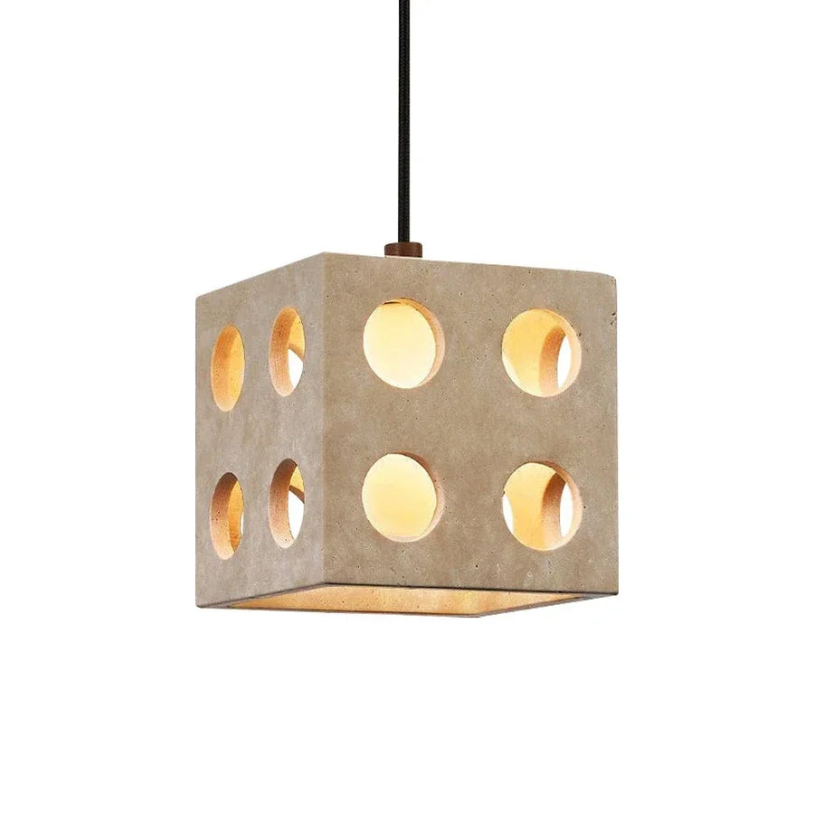 Cube Pendant Light in travertine for Kitchen Island by AUVIELIGHT, Dia 13.5cm x H 13.5cm / ∅ 5.3″ x H 5.3″ / Yellow Travertine