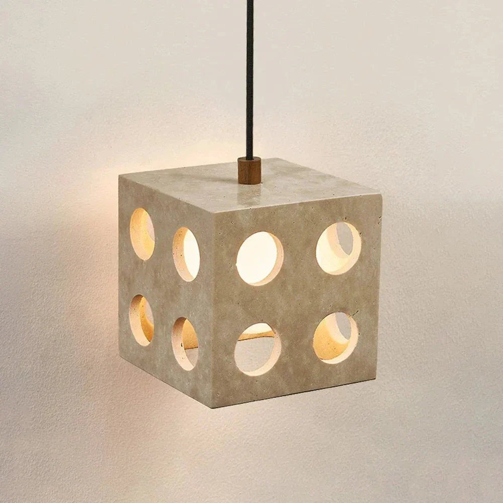 Cube Pendant Light in travertine for Kitchen Island by AUVIELIGHT