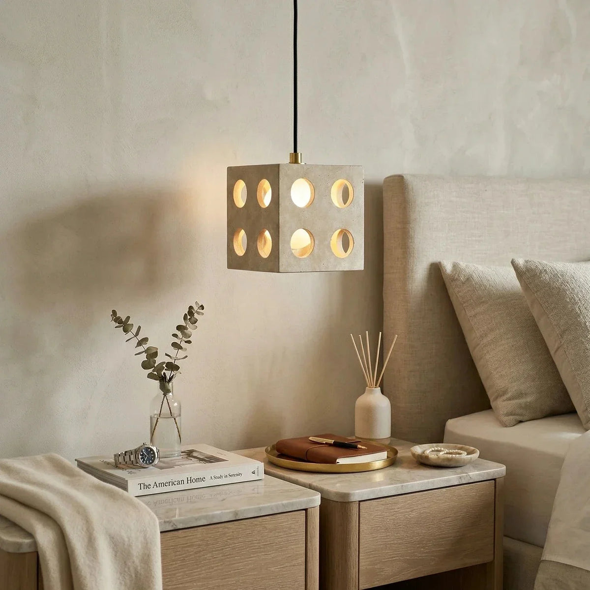 Cube Pendant Light in travertine for Kitchen Island by AUVIELIGHT
