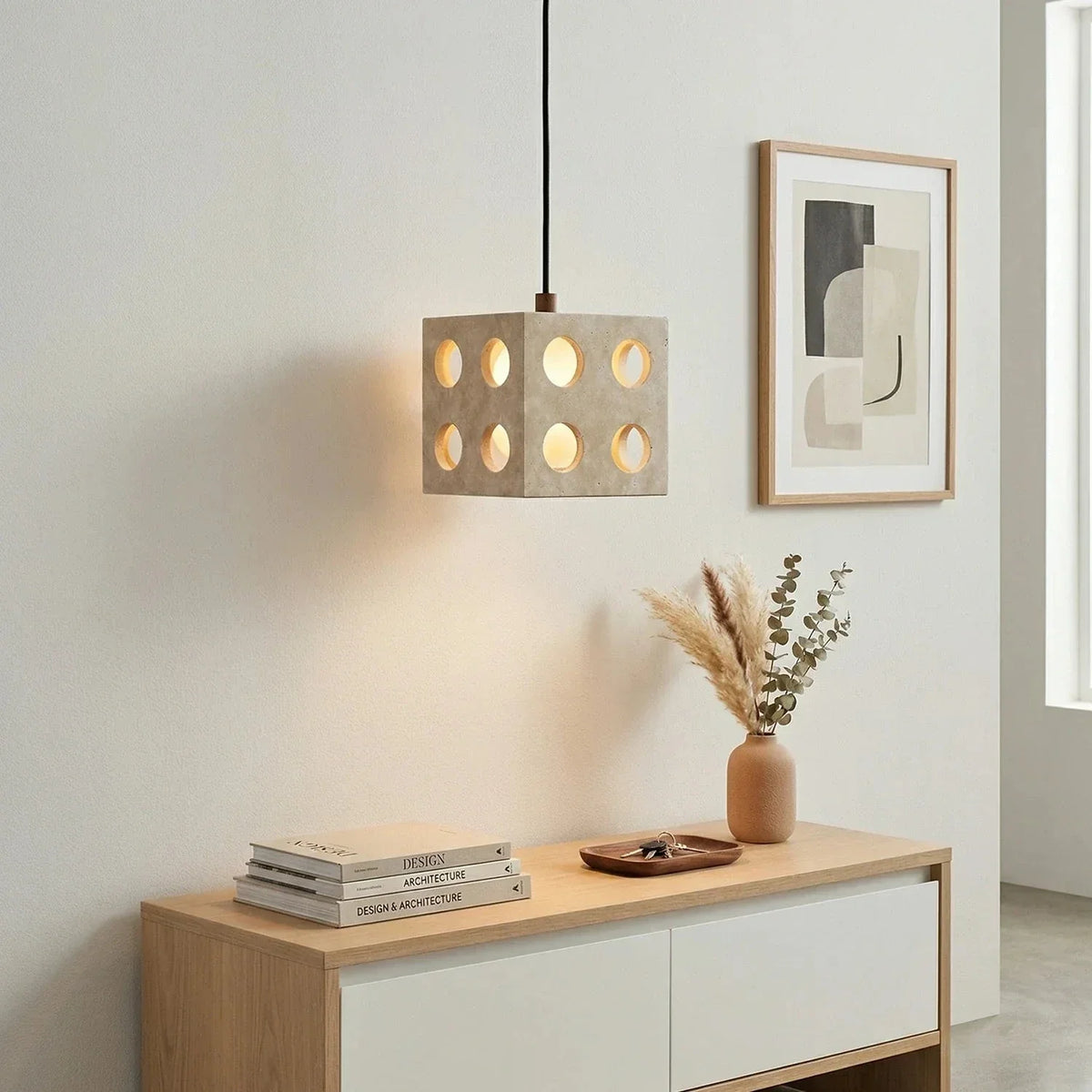 Cube Pendant Light in travertine for Kitchen Island by AUVIELIGHT