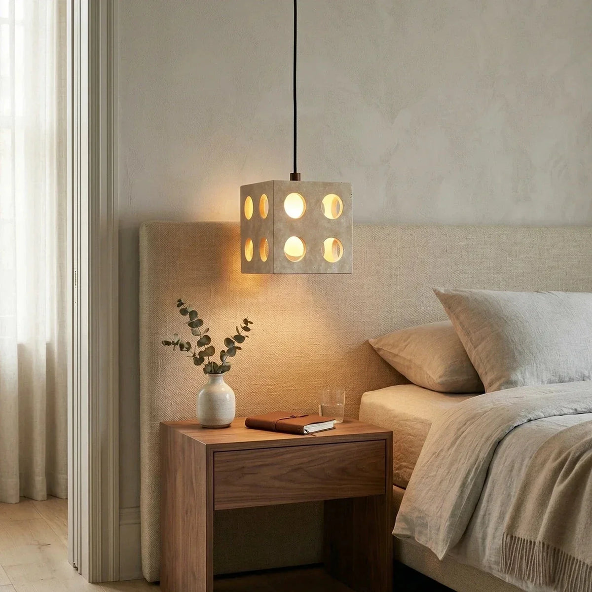 Cube Pendant Light in travertine for Kitchen Island by AUVIELIGHT