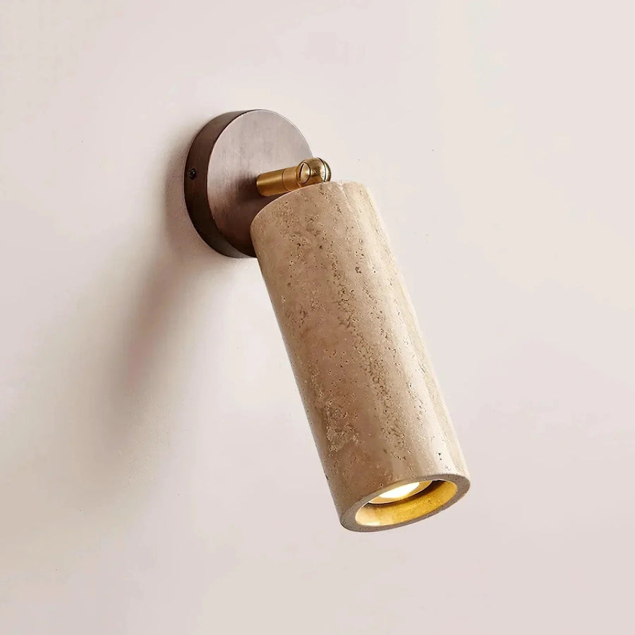 Mireille Wall Light in travertine for Hallway by AUVIELIGHT, Dia 8cm x H 23cm / ∅ 3.1″ x H 9.1″ / Walnut Color