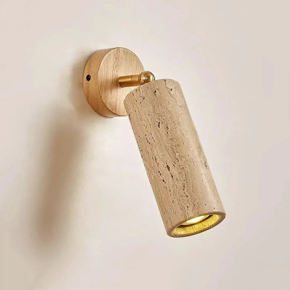 Mireille Wall Light in travertine for Hallway by AUVIELIGHT, Dia 8cm x H 23cm / ∅ 3.1″ x H 9.1″ / Wood Color