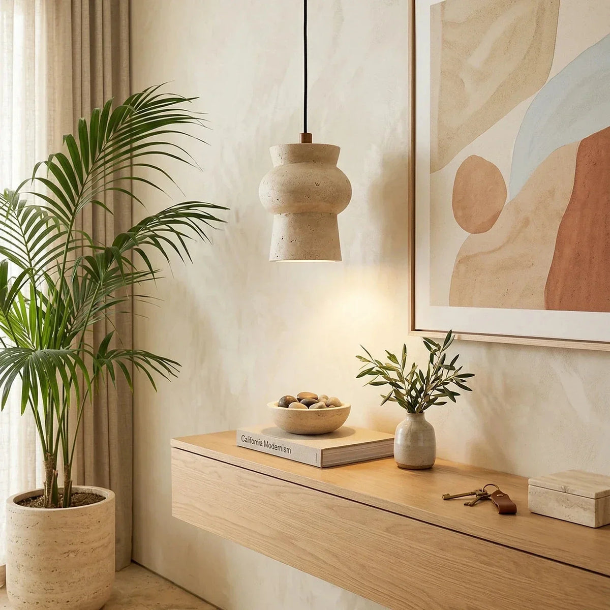 Arcus Cylindrical Pendant Light in travertine for Kitchen Island by AUVIELIGHT