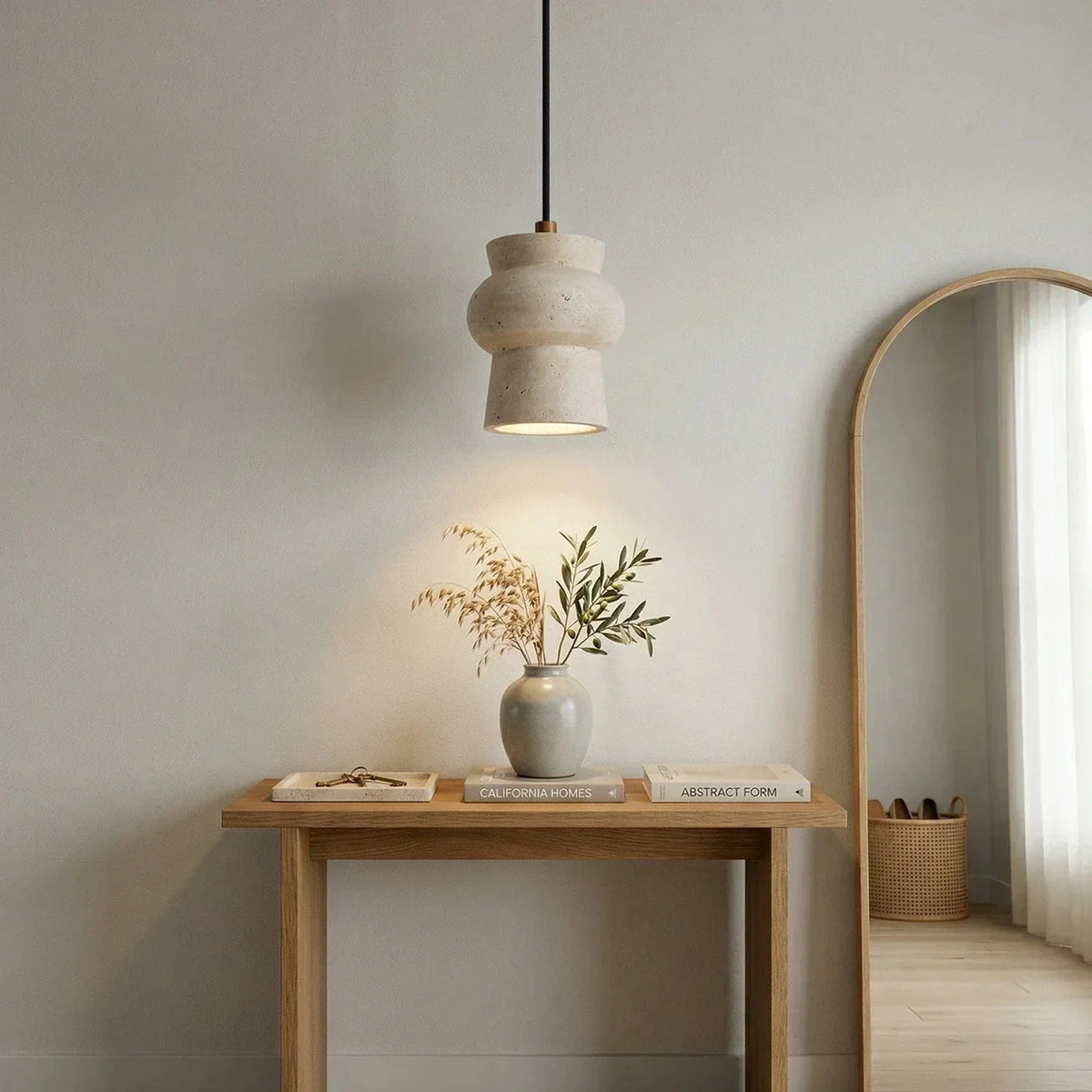 Arcus Cylindrical Pendant Light in travertine for Kitchen Island by AUVIELIGHT