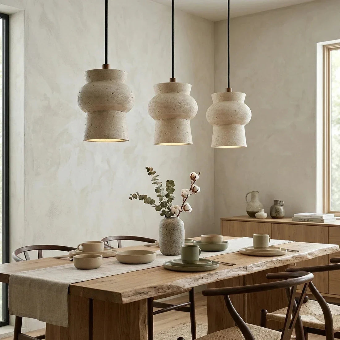 Arcus Cylindrical Pendant Light in travertine for Kitchen Island by AUVIELIGHT