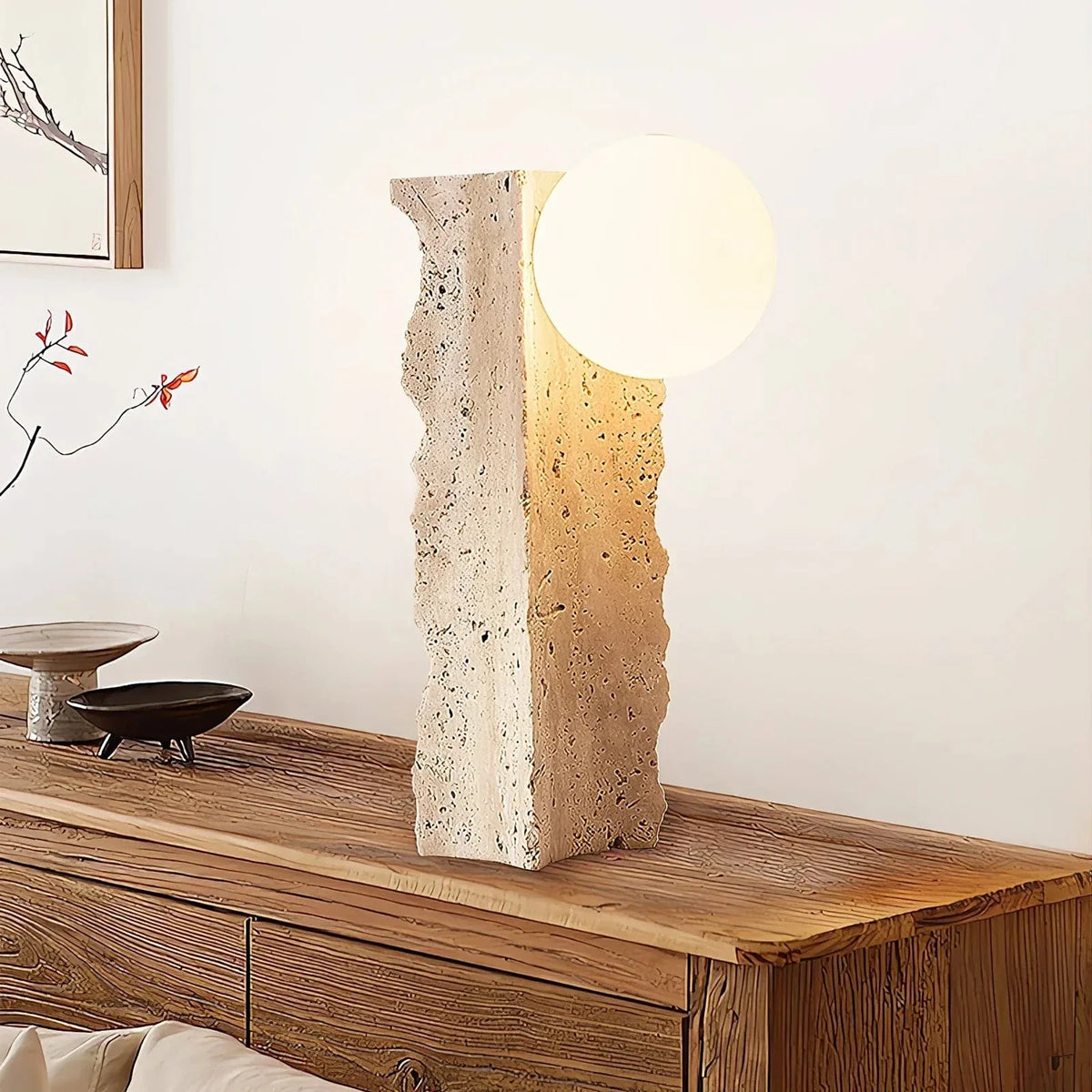 Conduit Table Lamp in travertine for Living Room by AUVIELIGHT