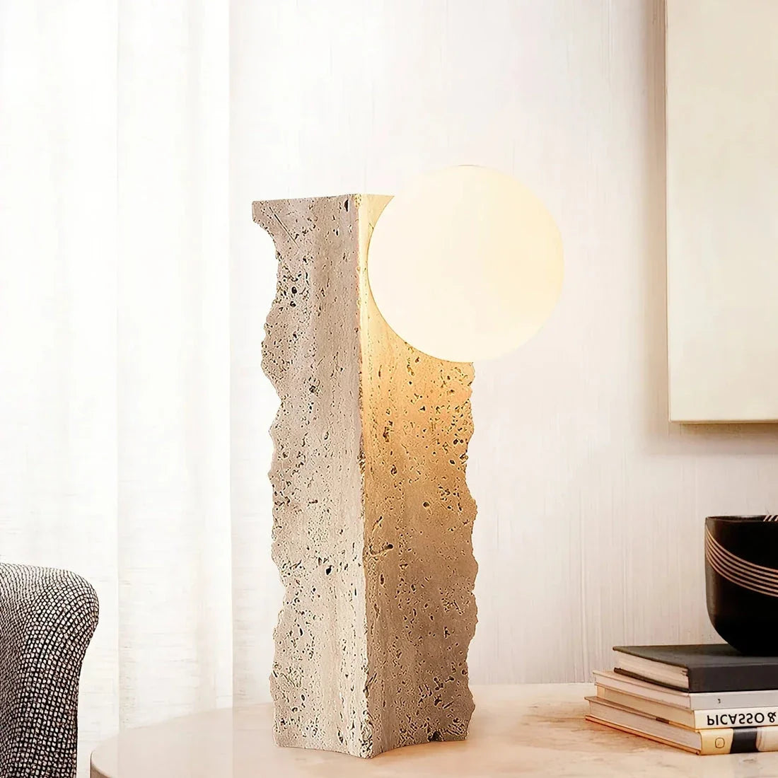 Conduit Table Lamp in travertine for Living Room by AUVIELIGHT