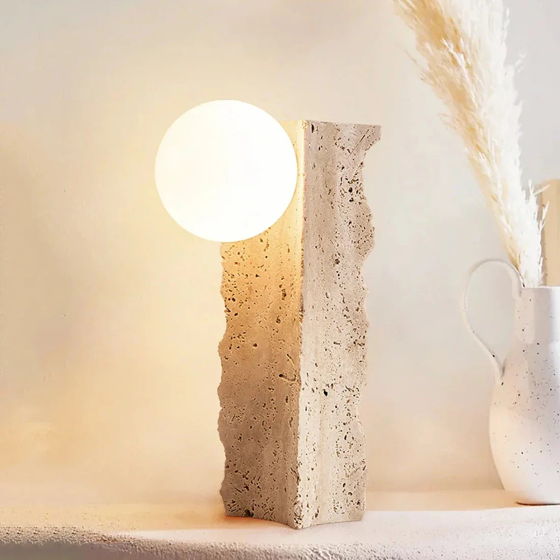 Conduit Table Lamp in travertine for Living Room by AUVIELIGHT