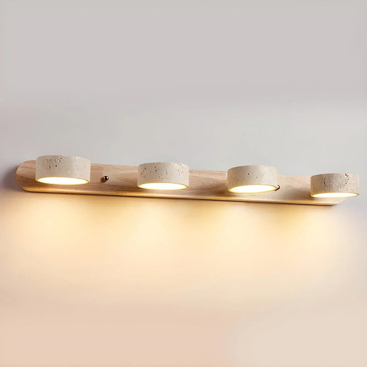 Duo Wall Light in travertine for Hallway by AUVIELIGHT, ∅ 27.6″ x H 2.4″ / Dia 70cm x H 6cm / Wood Color & Yellow Travertine / Warm Light