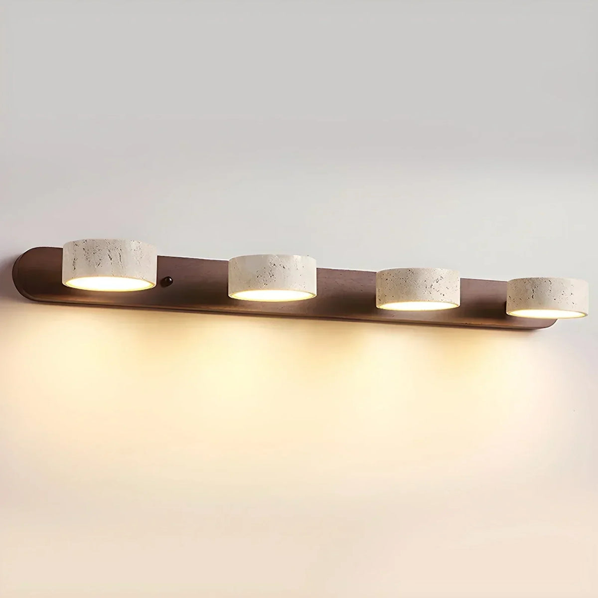 Duo Wall Light in travertine for Hallway by AUVIELIGHT, ∅ 27.6″ x H 2.4″ / Dia 70cm x H 6cm / Walnut Color & Yellow Travertine / Warm Light
