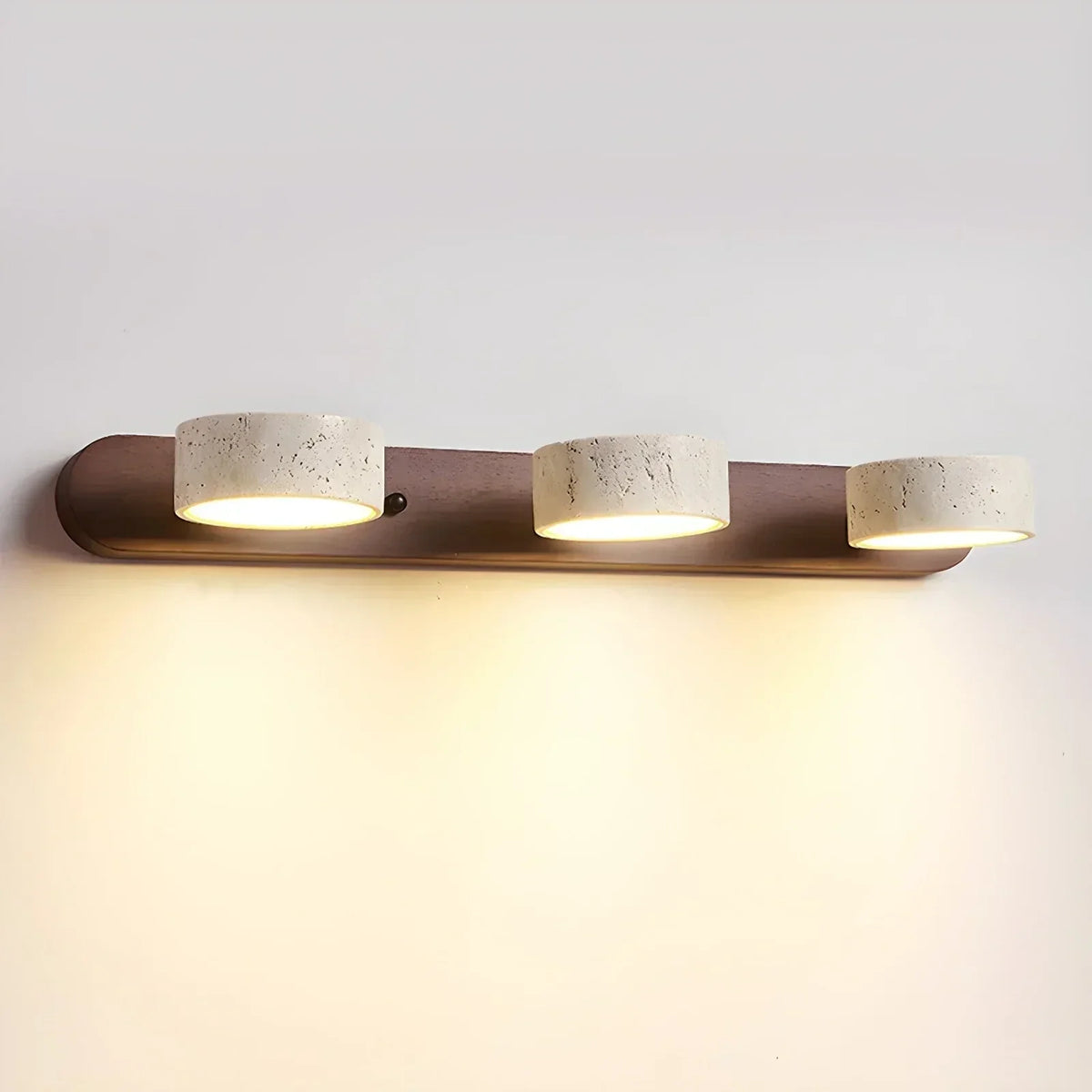 Duo Wall Light in travertine for Hallway by AUVIELIGHT, ∅ 20.1″ x H 2.4″ / Dia 51cm x H 6cm / Walnut Color & Yellow Travertine / Warm Light