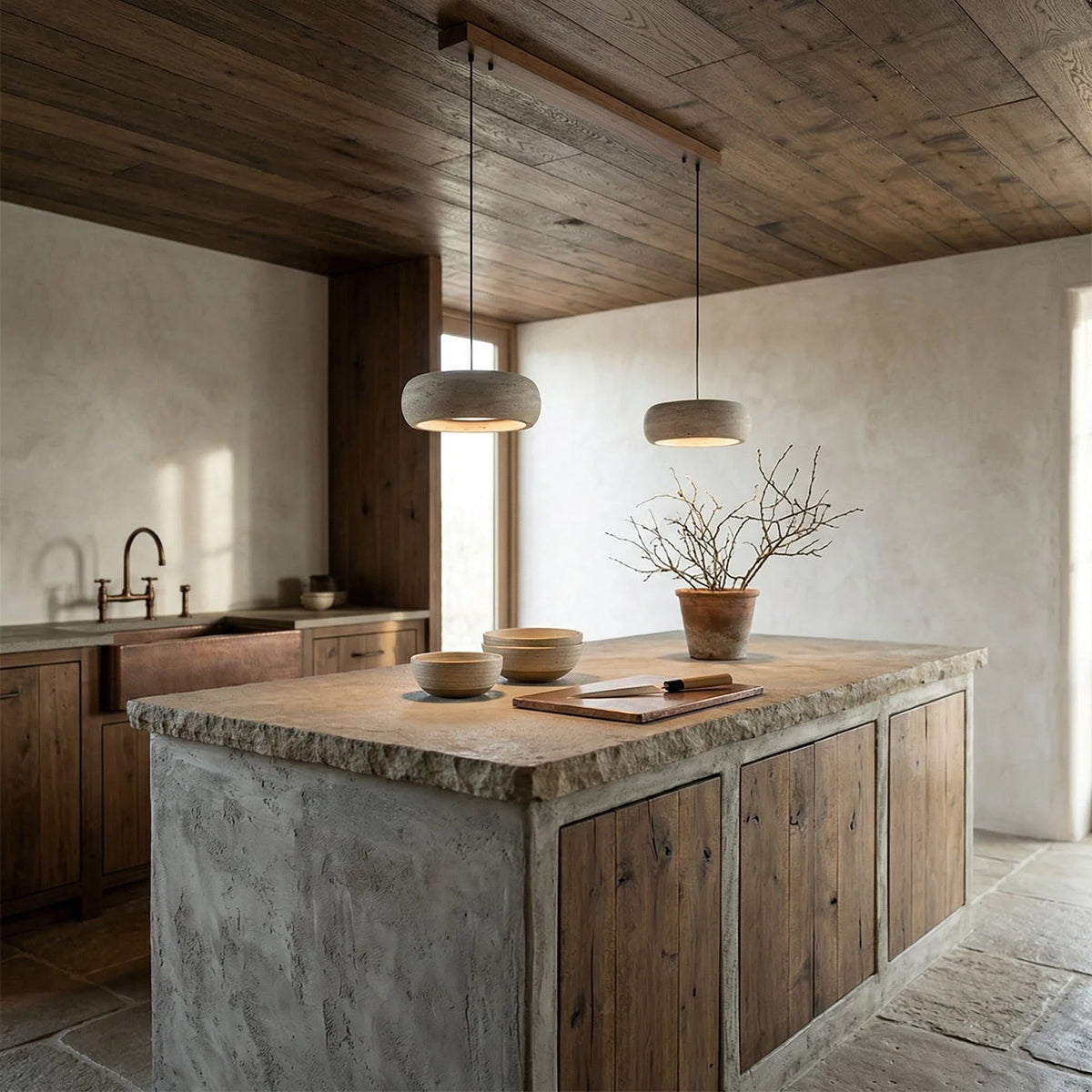 Modern Pendant Light in travertine for Kitchen Island by AUVIELIGHT