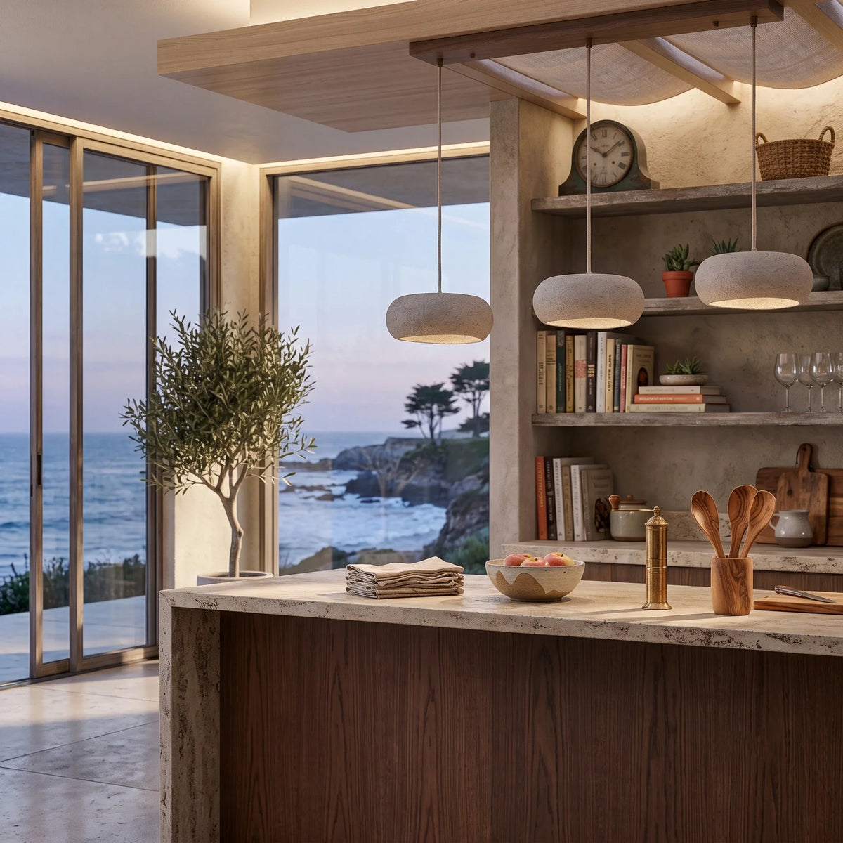 Modern Pendant Light in travertine for Kitchen Island by AUVIELIGHT