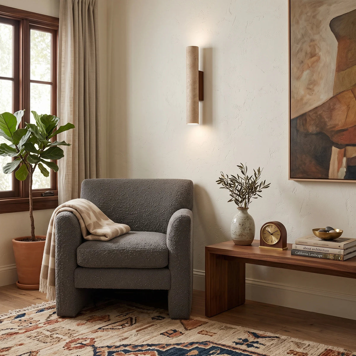 Cylinder Wall Sconce in travertine for Hallway by AUVIELIGHT