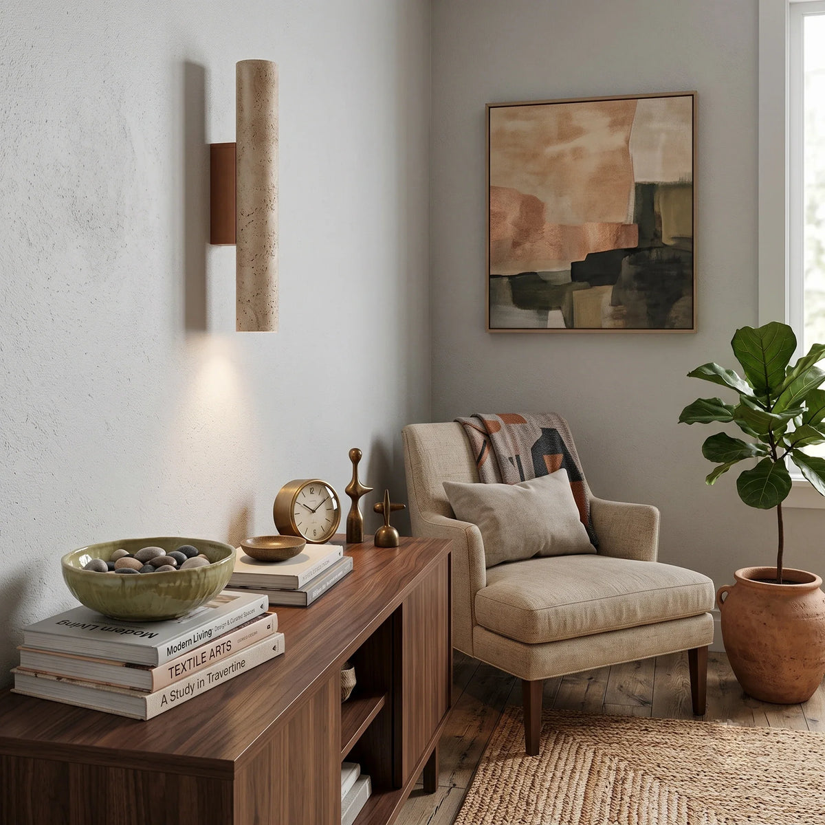 Cylinder Wall Sconce in travertine for Hallway by AUVIELIGHT