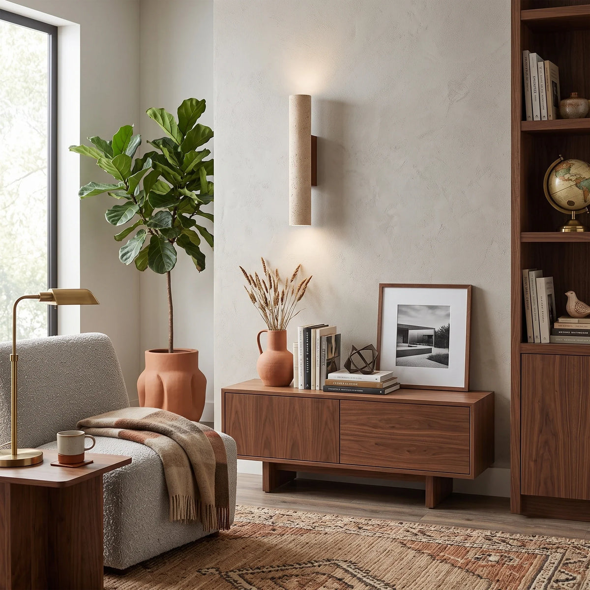 Cylinder Wall Sconce in travertine for Hallway by AUVIELIGHT