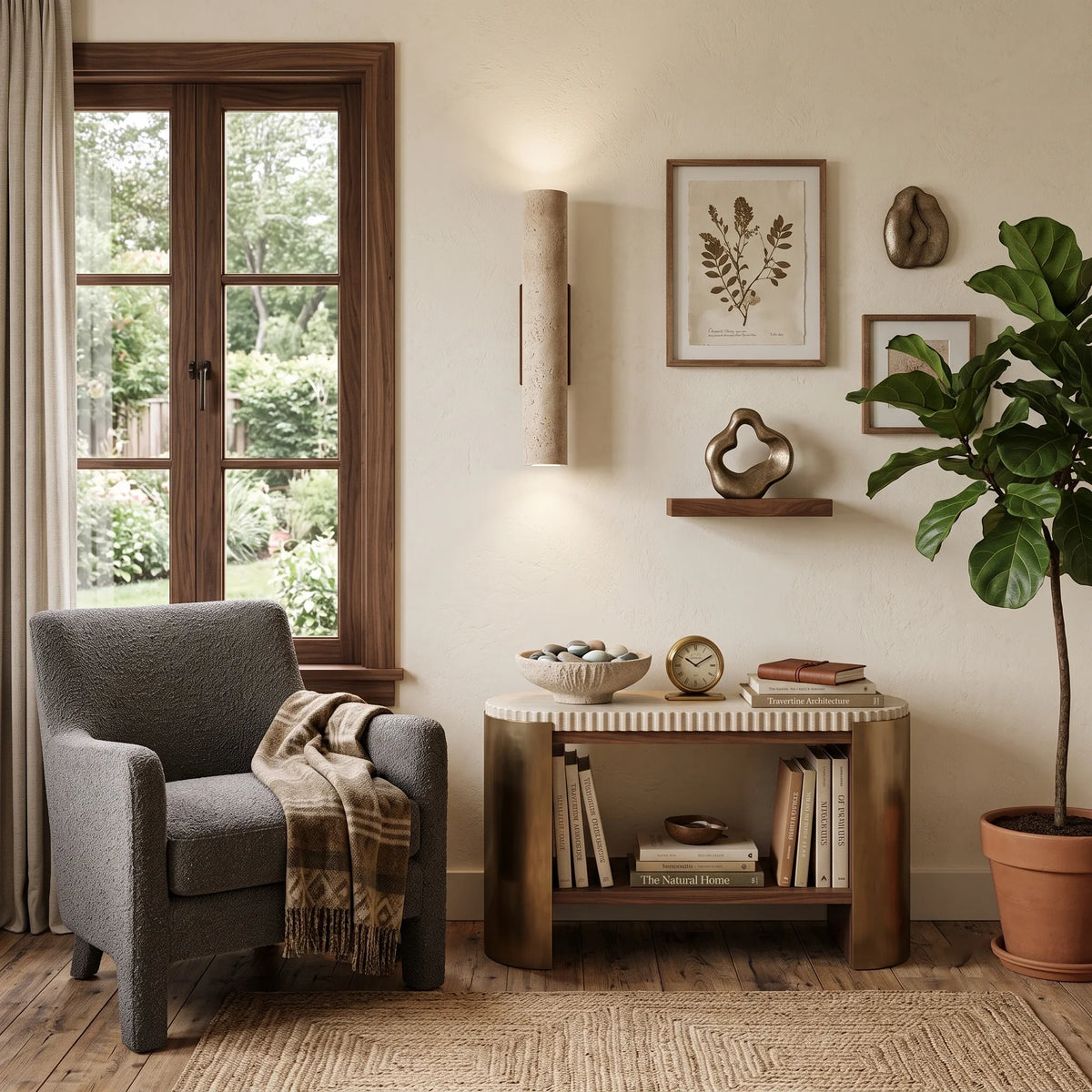 Cylinder Wall Sconce in travertine for Hallway by AUVIELIGHT