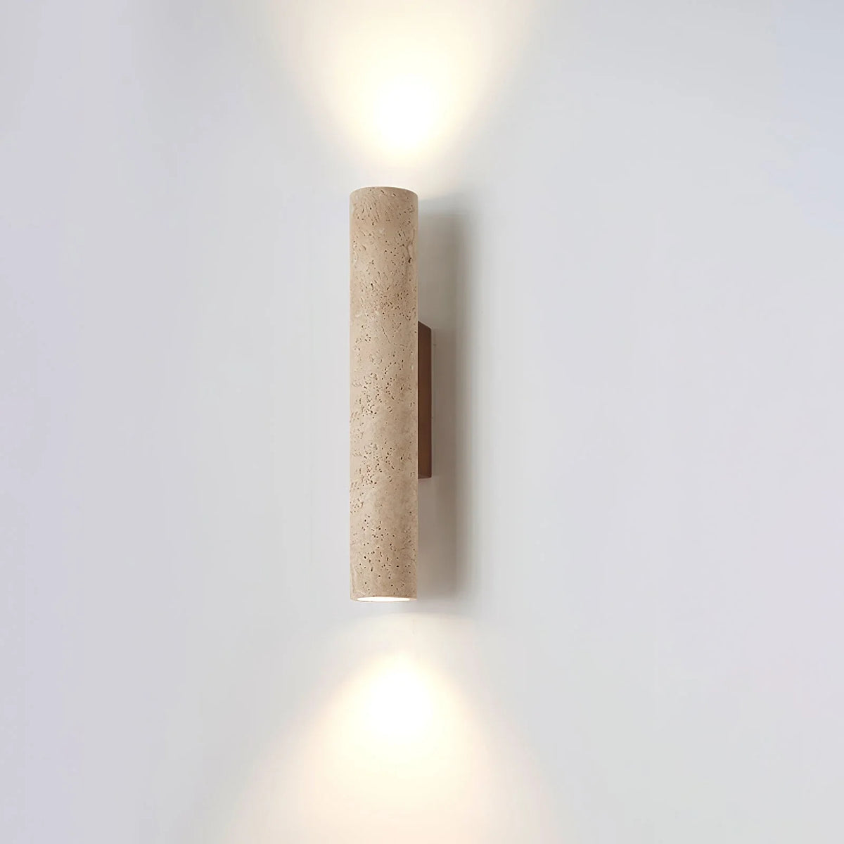 Cylinder Wall Sconce in travertine for Hallway by AUVIELIGHT, ∅ 2.6" x H 12.6" / Walnut Wood & Yellow Travertine