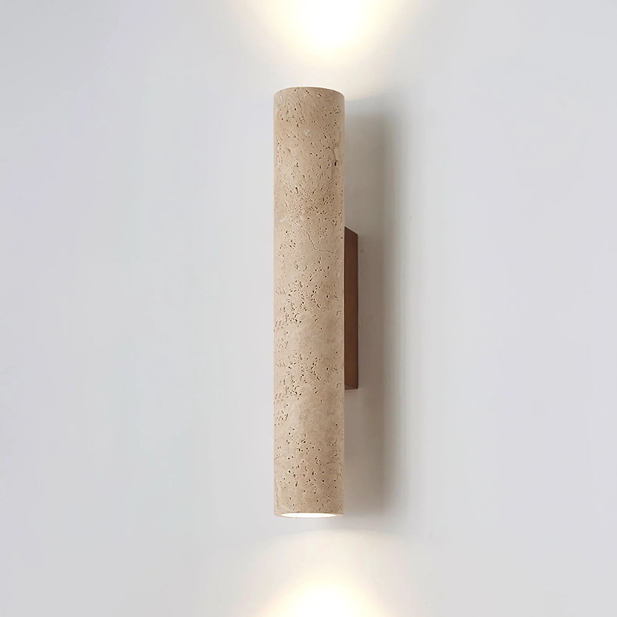 Cylinder Wall Sconce in travertine for Hallway by AUVIELIGHT, ∅ 2.4" x H 23.6" / Walnut Wood & Yellow Travertine