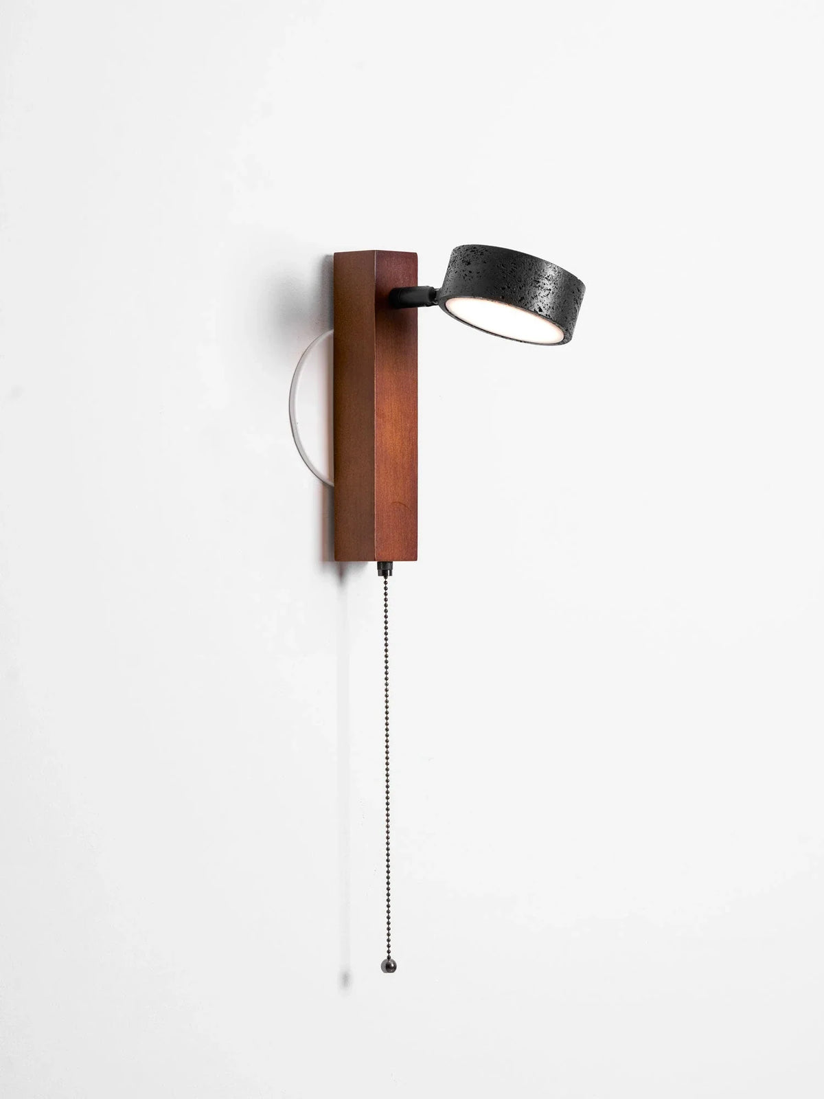Modern Wall Sconce in travertine for Hallway by AUVIELIGHT, W 3.9" x H 9.1" / Walnut Wood & Black Travertine (Warm Light) / Pull Chain Switch