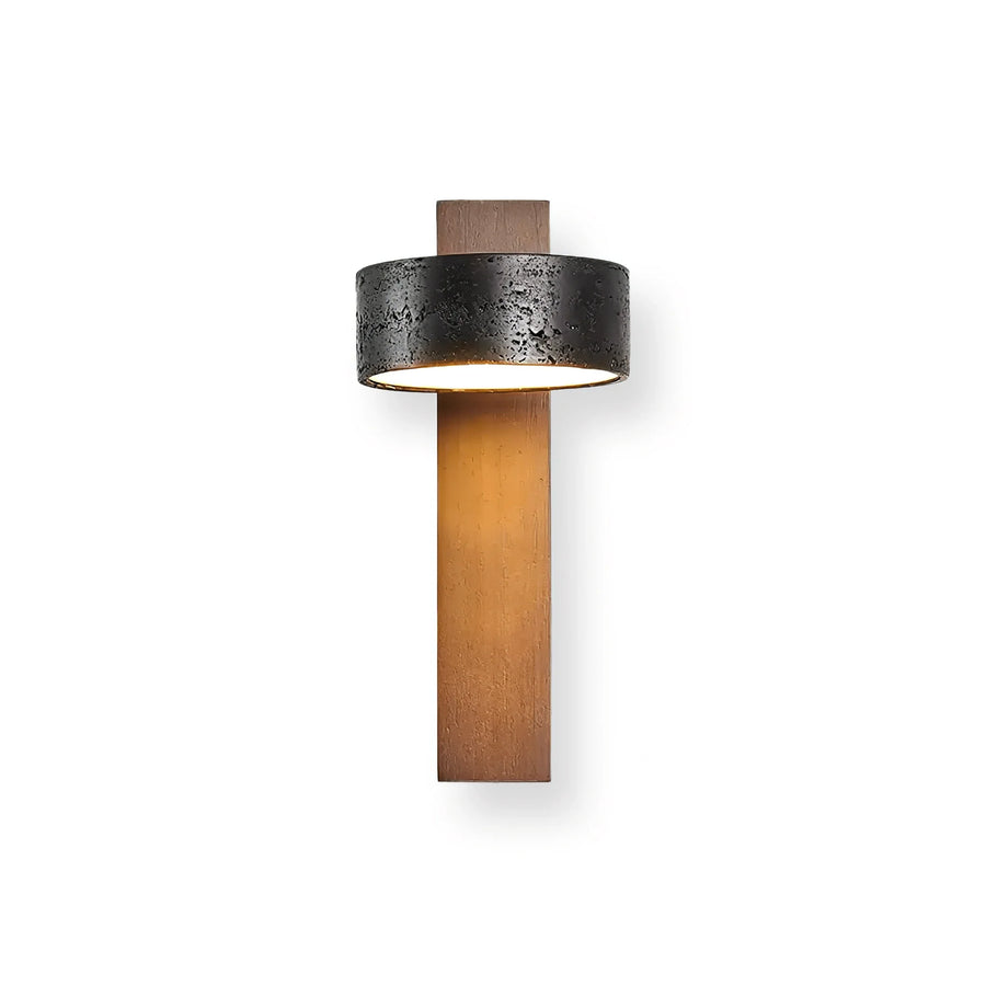 Modern Wall Sconce in travertine for Hallway by AUVIELIGHT, W 3.9" x H 9.1" / Walnut Wood & Black Travertine (Warm Light) / Wall Switch