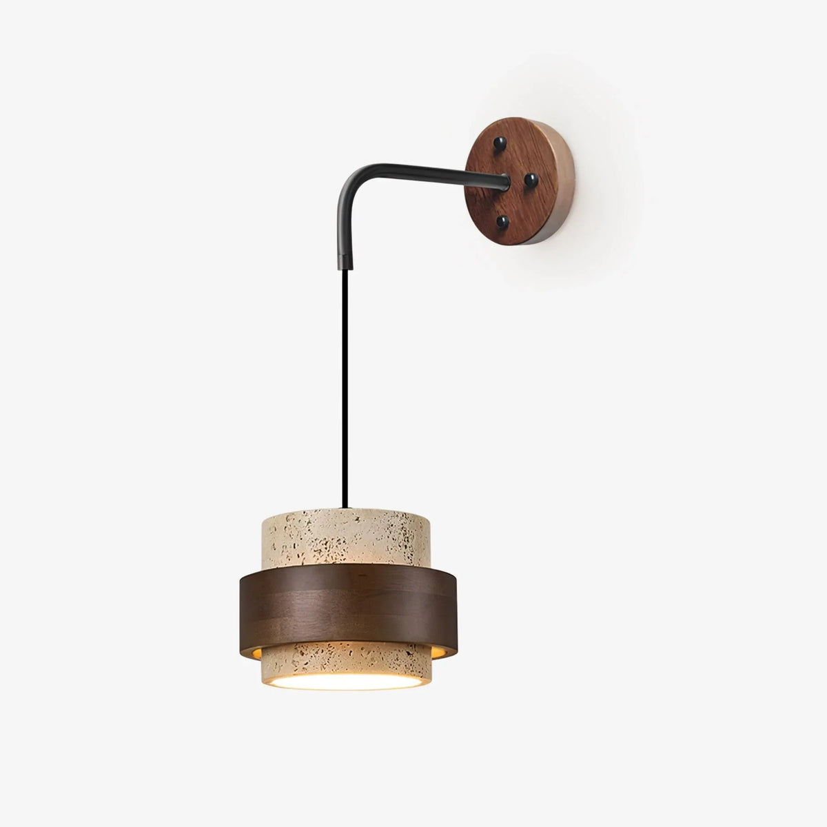 Modern Wall Sconce in travertine for Hallway by AUVIELIGHT, ∅ 6.7"xH4.9" (Wall switch) / Dark walnut & Yellow Travertine