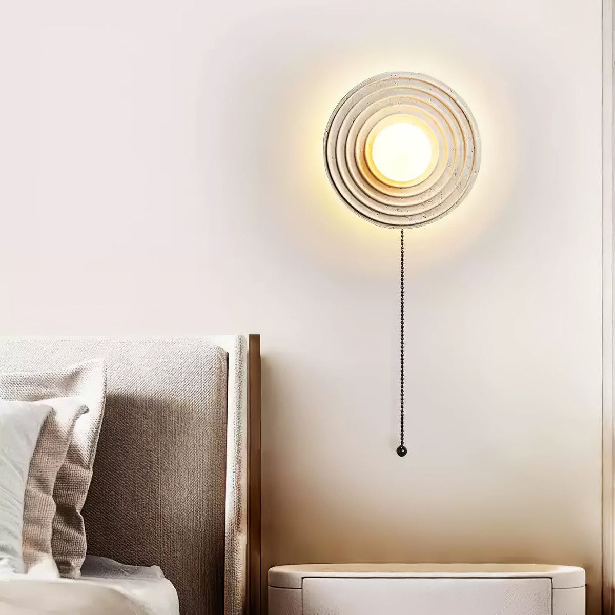 Cement Halo Light in textured for Living Room by AUVIELIGHT, ∅ 12.9"xH12.9" / Yellow Travertine / Pull Cord Switch