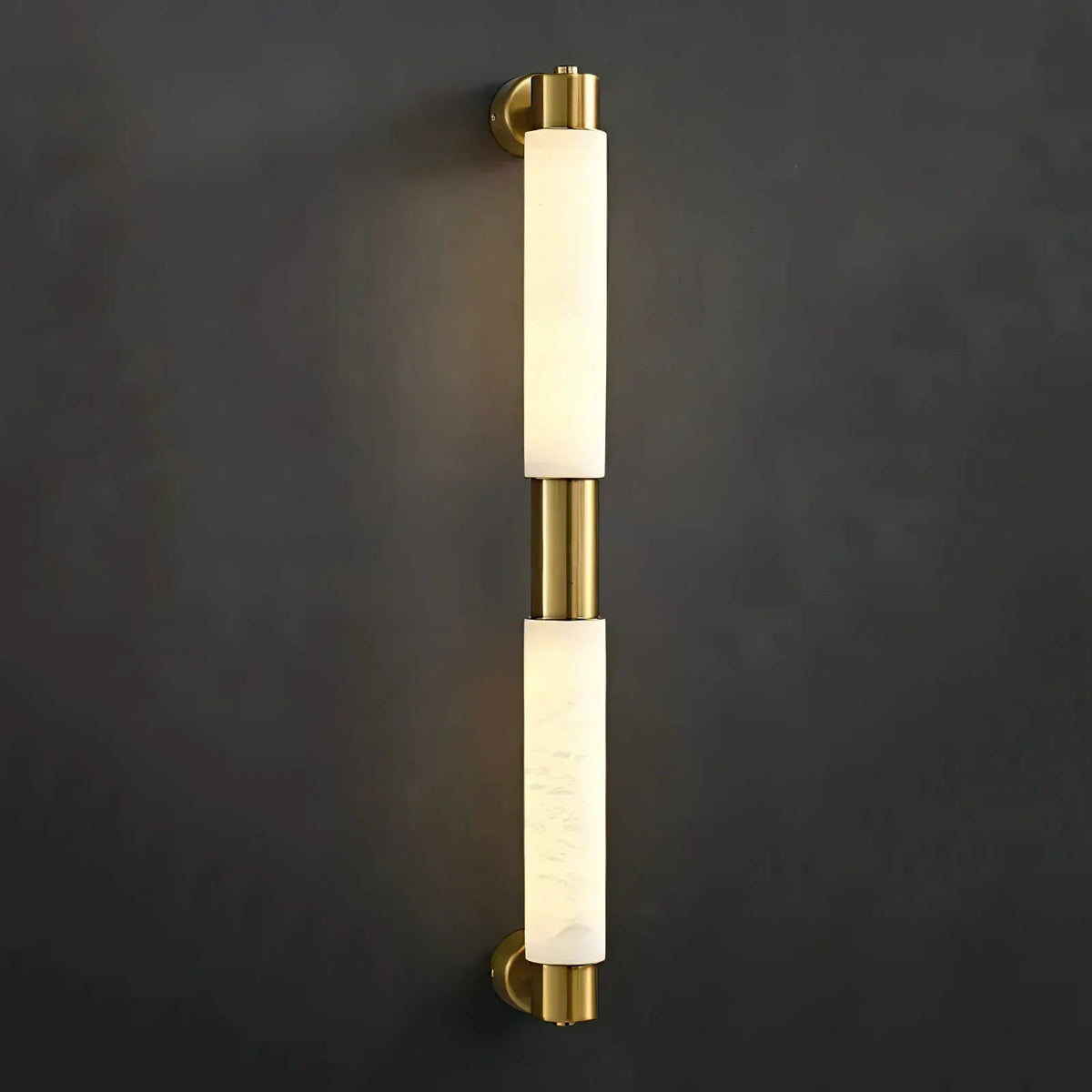 Tube Cylinder Wall Light in alabaster for Hallway by AUVIELIGHT, 2 Head Dia 6cm x H 70cm / ∅ 2.4″ x H 27.5″ / Gold & White / Warm White