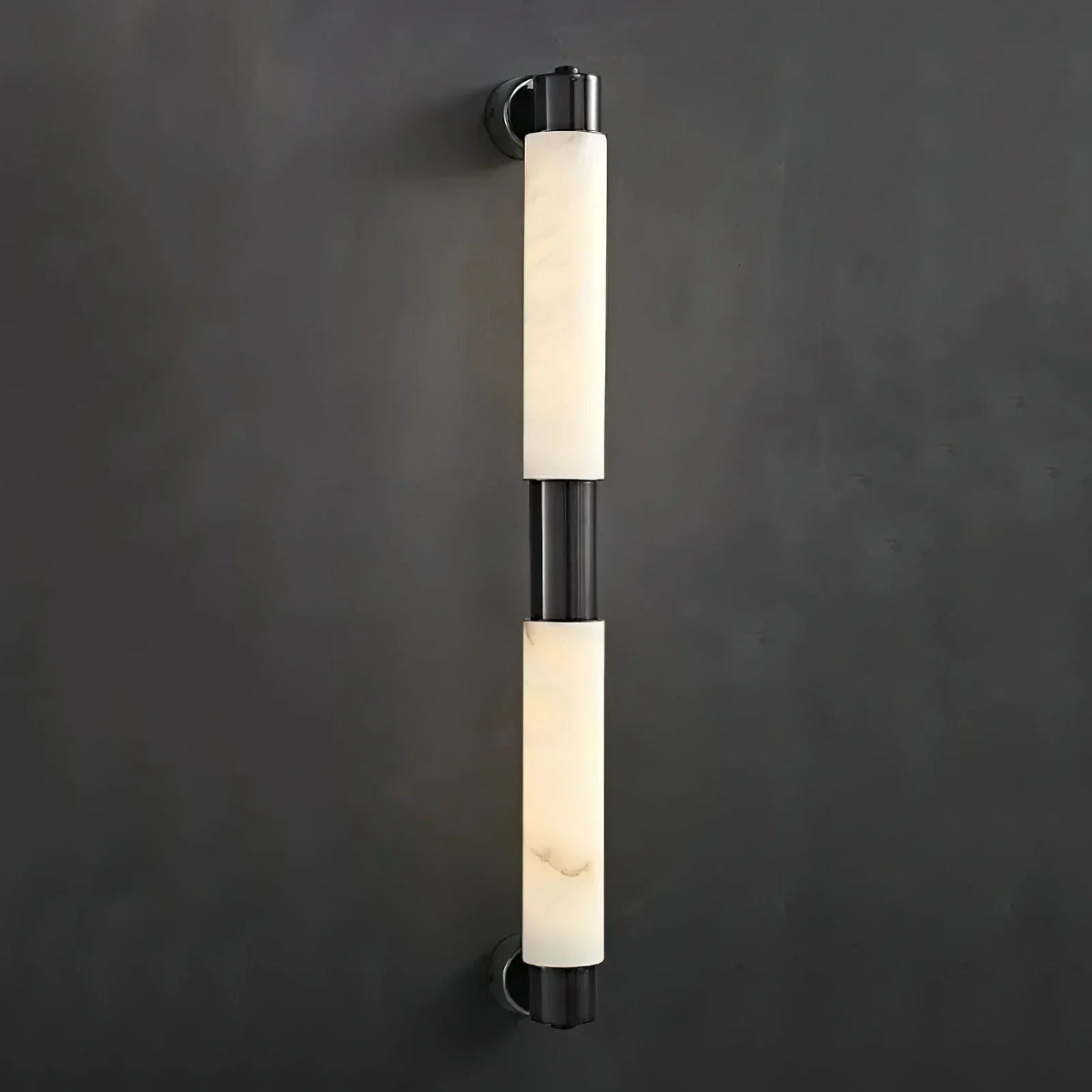 Tube Cylinder Wall Light in alabaster for Hallway by AUVIELIGHT, 2 Head Dia 6cm x H 70cm / ∅ 2.4″ x H 27.5″ / Black & White / Warm White