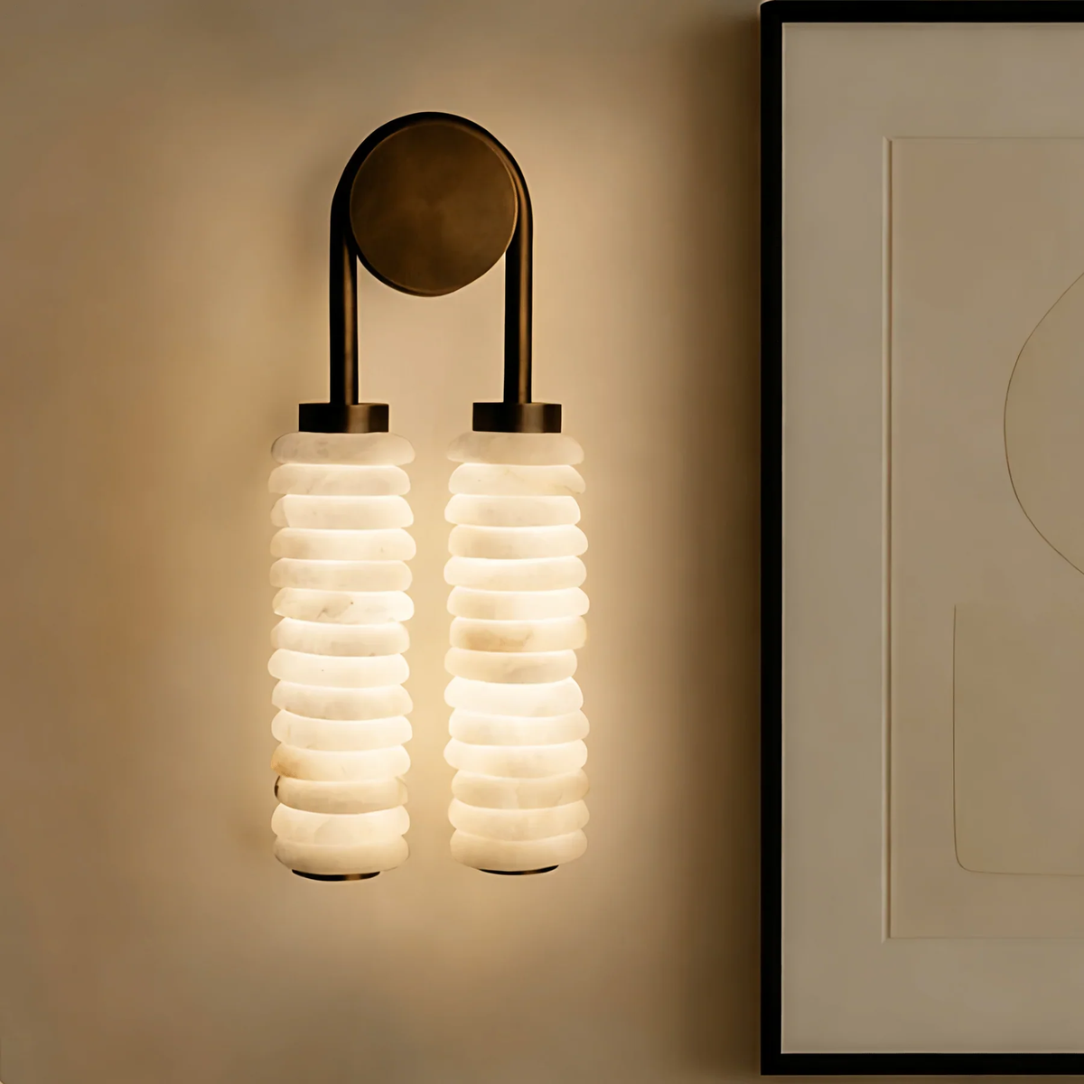 Twin Wall Sconce in alabaster for Hallway by AUVIELIGHT