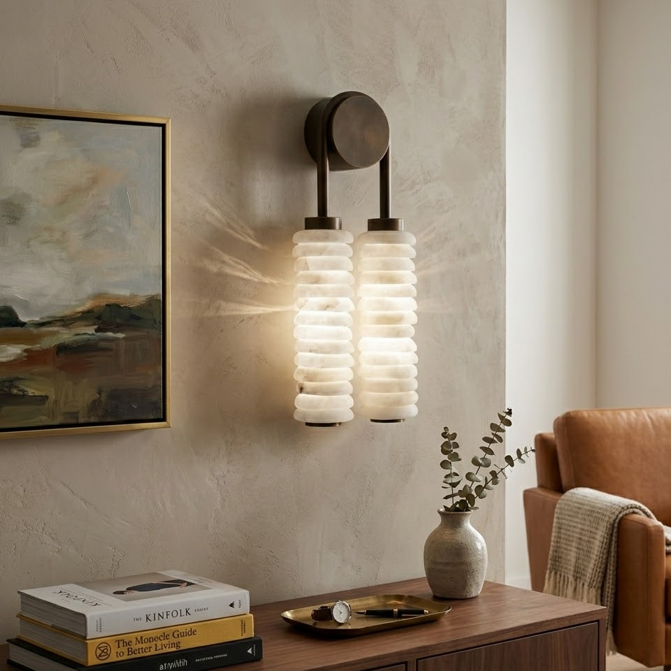 Twin Wall Sconce in alabaster for Hallway by AUVIELIGHT